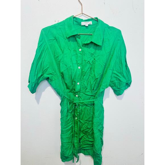 THAKOON Green Button Front Shirt Dress Tie Waist Collared Mini Dress Size M - Picture 4 of 14
